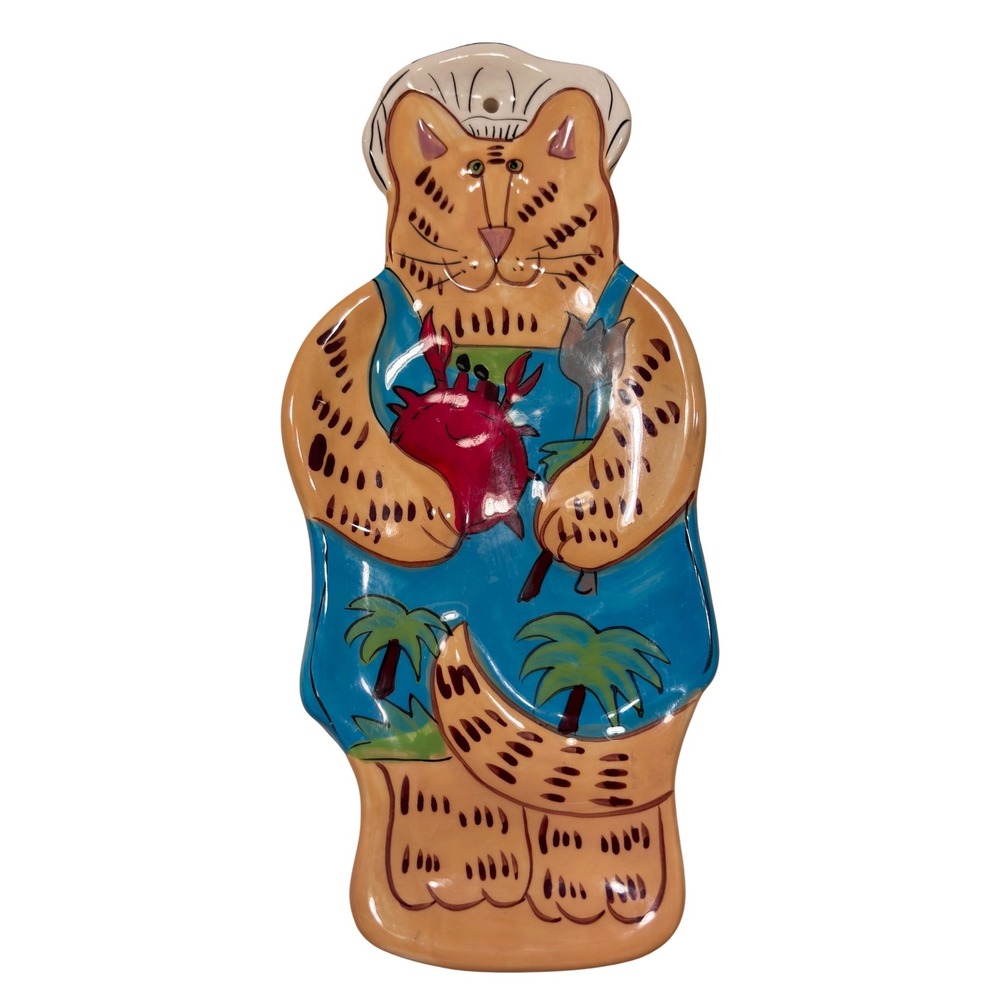 Catzilla‎ Spoon Rest Candace Reiter Cat  Chef Crab Orange Blue Good Handpainted